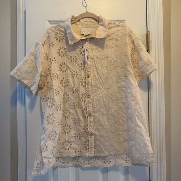American Eagle‎ Cream Resort Eyelet button up Large NWT short sleeve boho - Picture 5 of 11